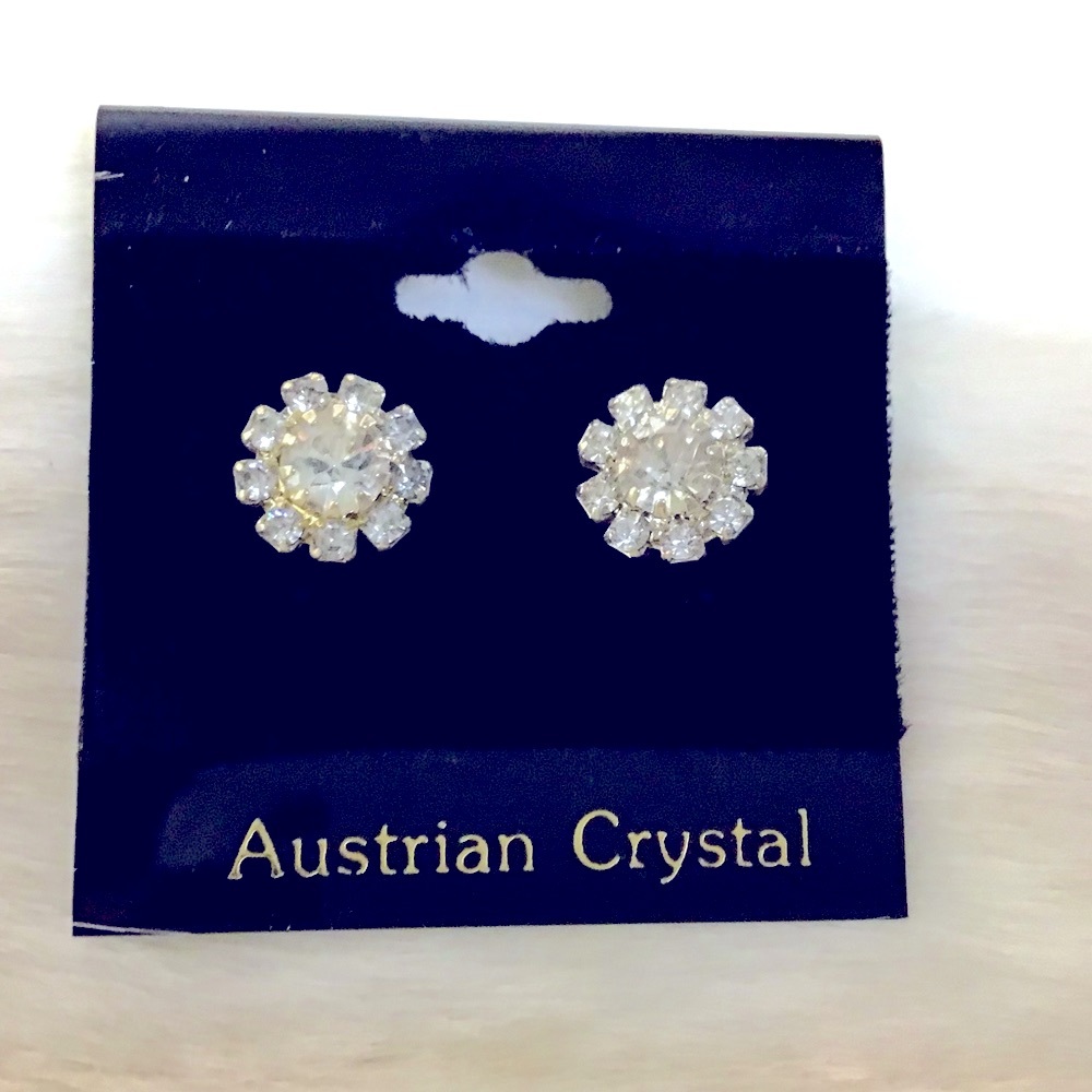 Austrian Crystal Pierced Earrings-Round with Clear Crystals